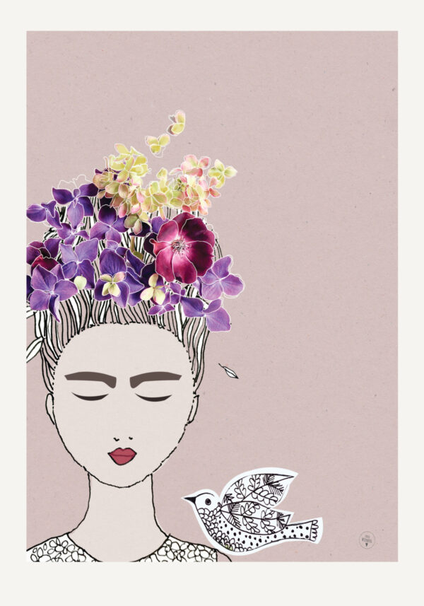 Frida med blomster Art Print