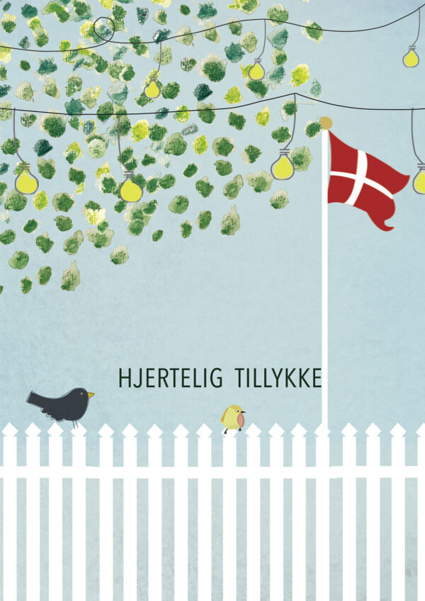 A5 dobbelt kort. HJERTELIG TILLYKKE fugle på stakit - Image 2