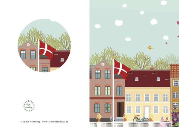 A5 dobbelt kort. HUSE MED FLAG