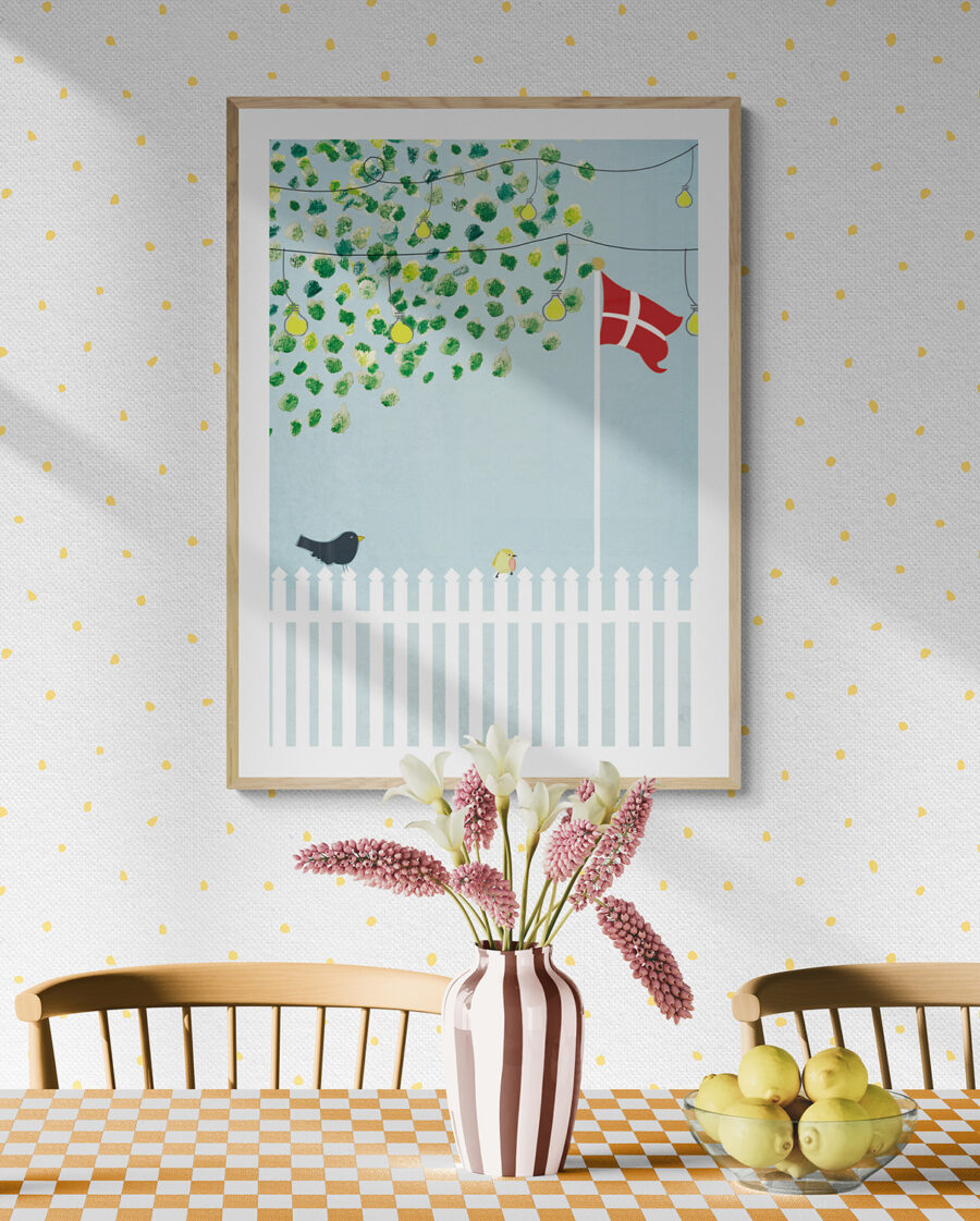 Fugle på stakit Art Print