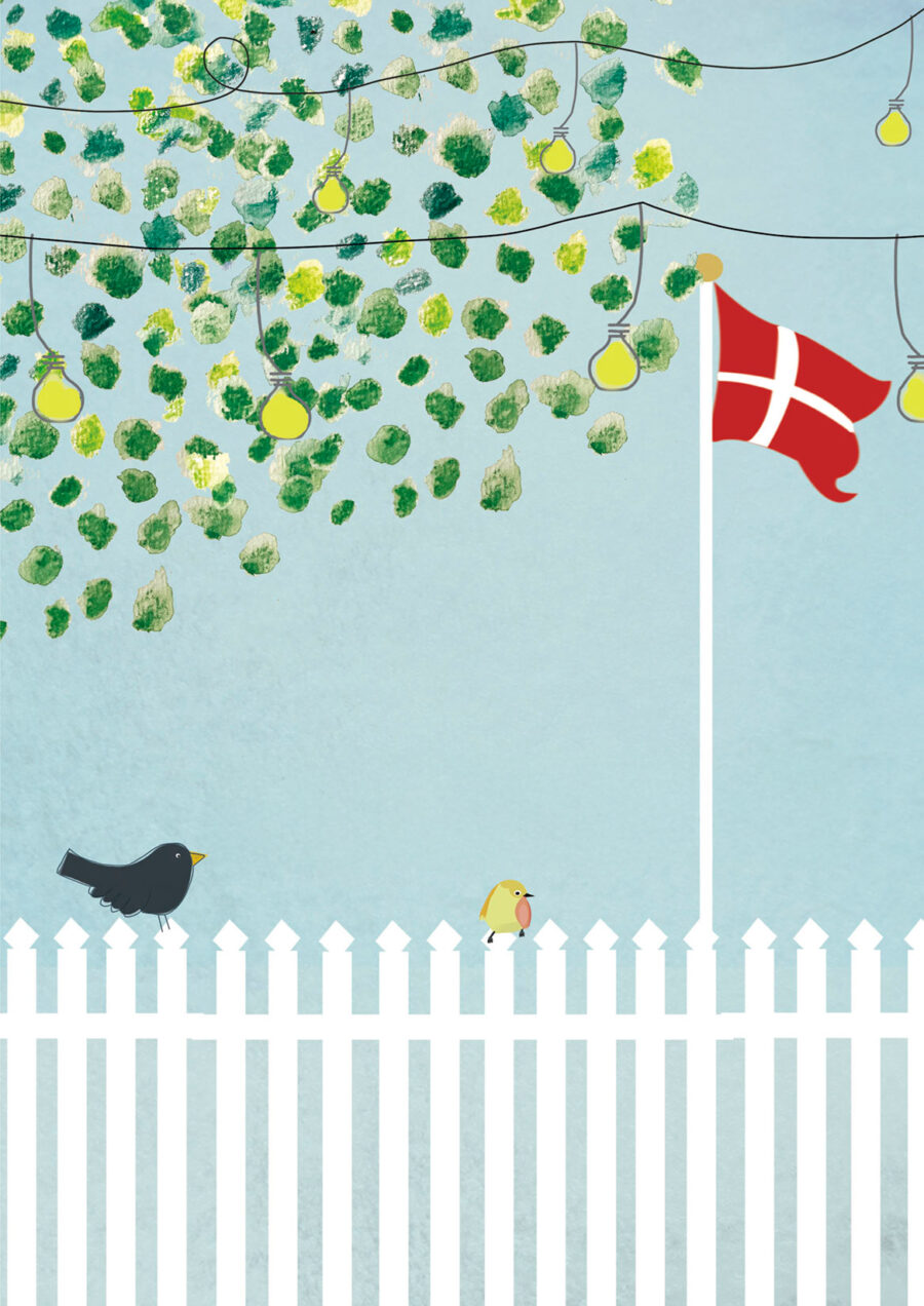 HJERTELIG TILLYKKE fugle på stakit Art Print