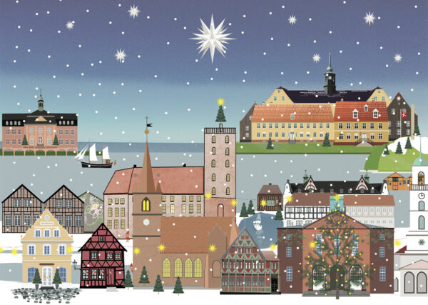 Julekort med Kolding motiv og lidt Christiansfeld
